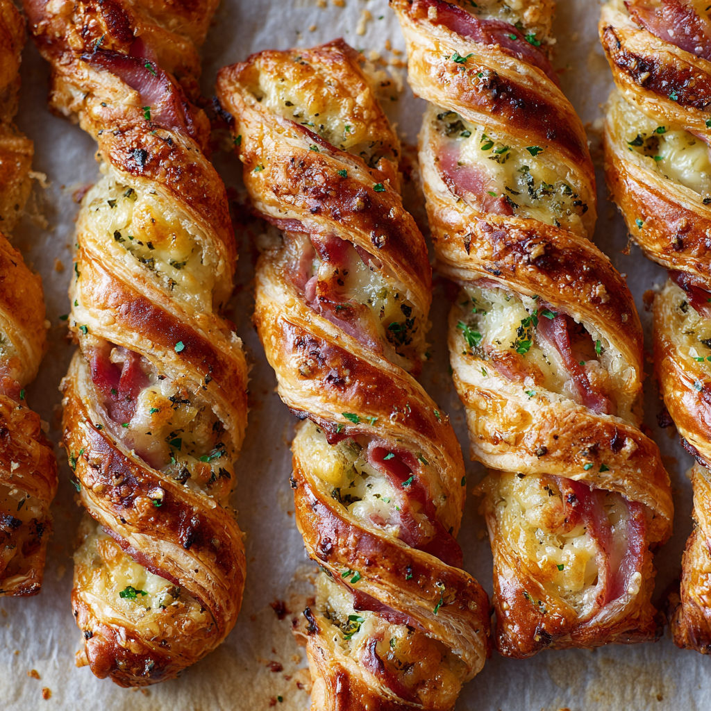Des torsades dorées avec jambon et fromage, prêtes à croquer.