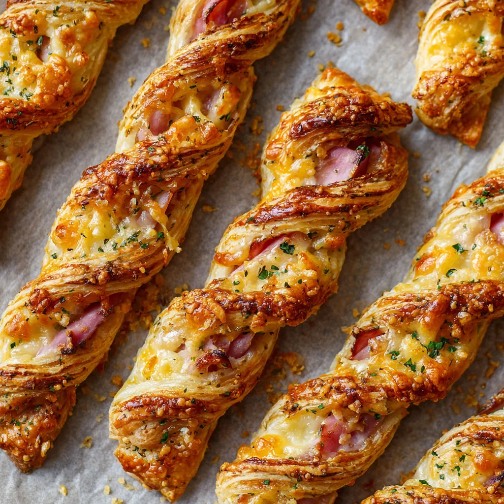 Petites torsades dorées au goût jambon-fromage qui fait craquer.