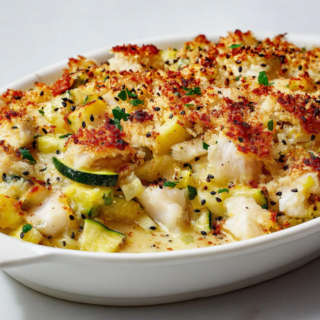 Poisson tendre gratiné aux courgettes