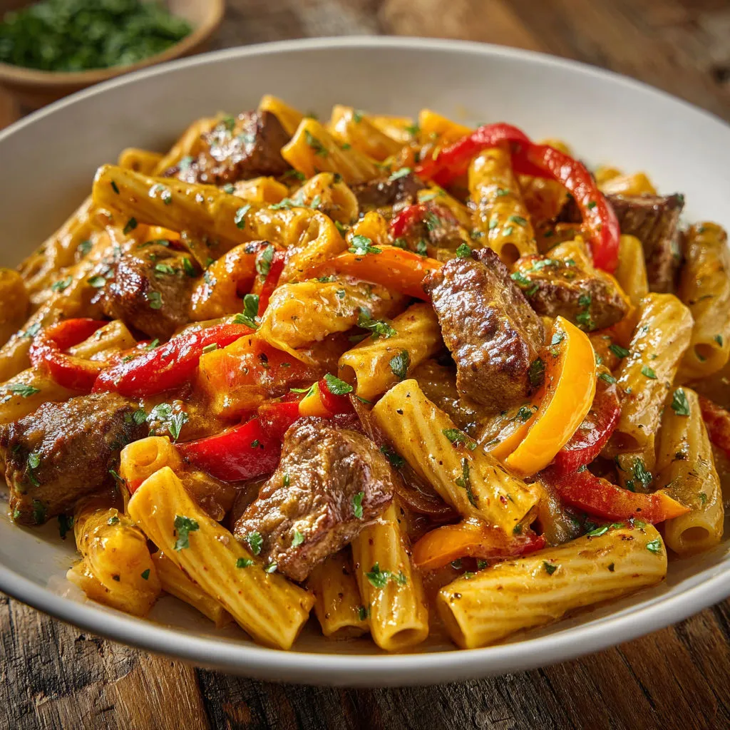 Tagliatelles au bœuf, poivrons et sauce soja intense