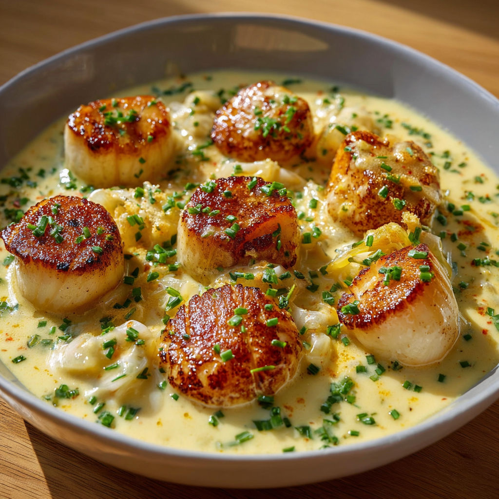Saint-Jacques fondantes à la crème normande