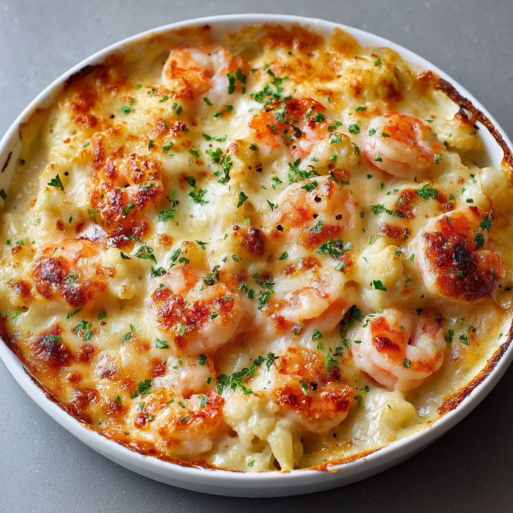 Gratin Savoureux à la Mer et Chou-fleur : Fondant de Crevettes et Saint-Jacques