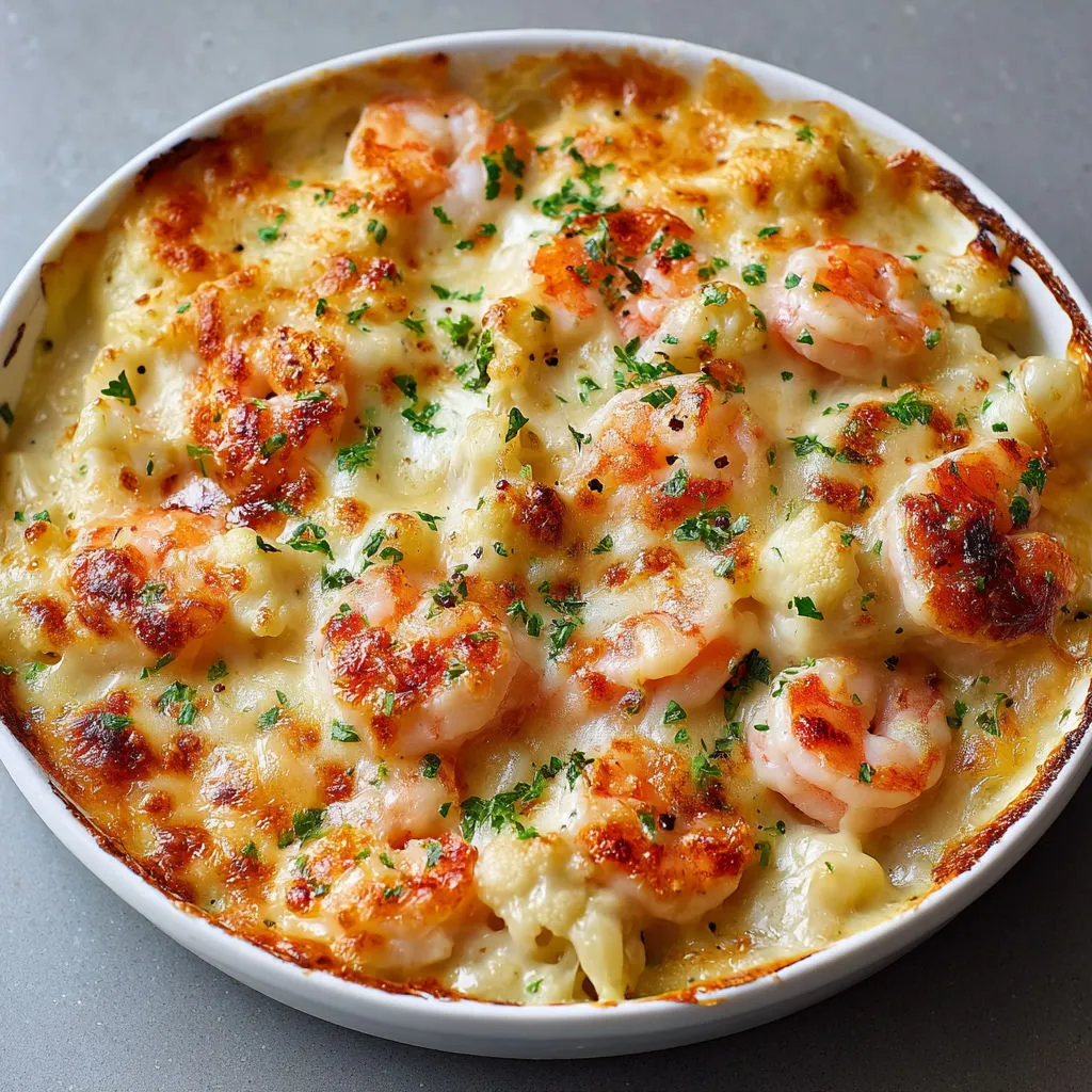 Gratin Savoureux à la Mer et Chou-fleur : Fondant de Crevettes et Saint-Jacques