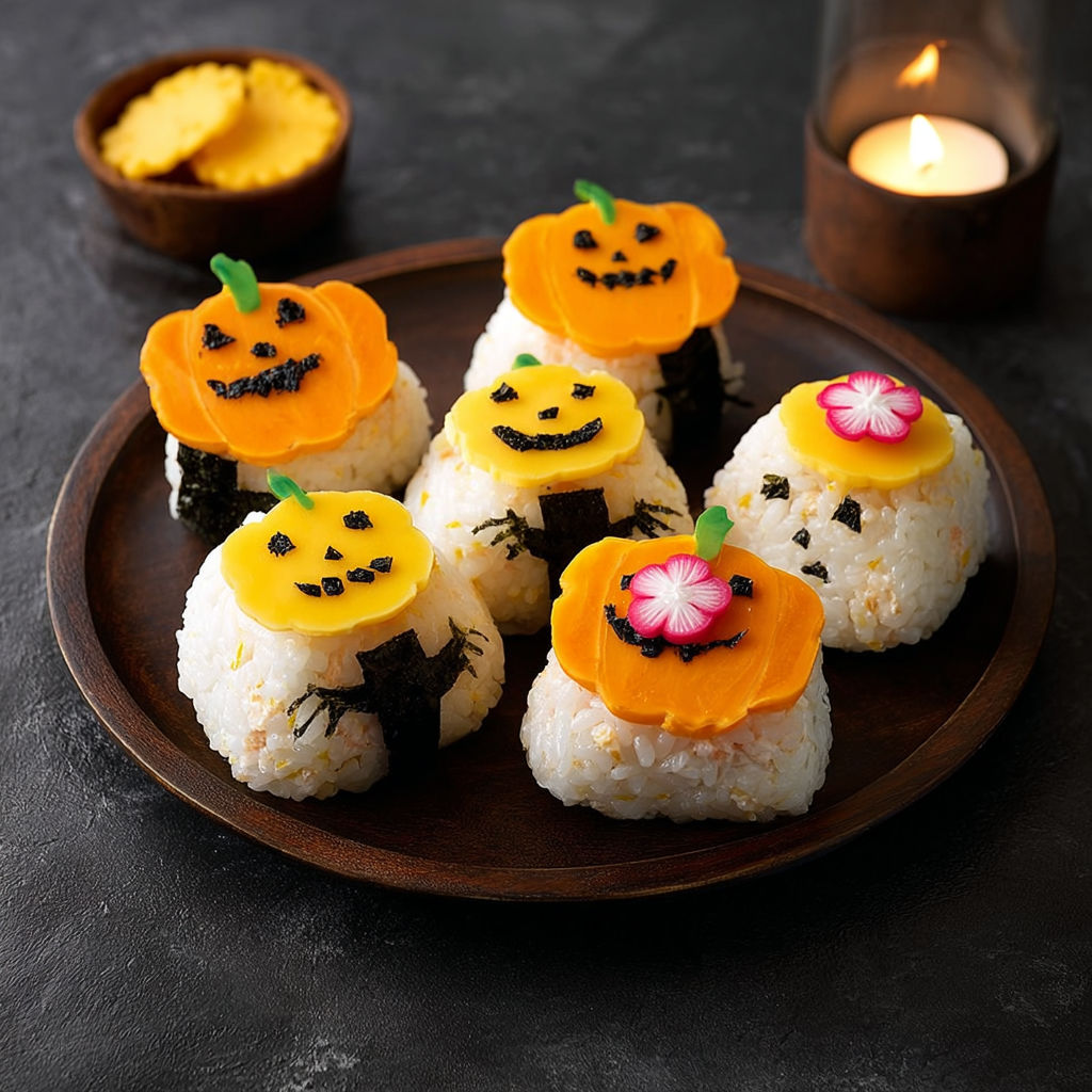 Bouchées Halloween Japonaises - Onigiris Thon Mimolette Citrouille