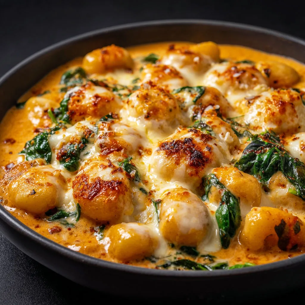 Gnocchis au potimarron doré et mozzarella fondue, l'incontournable comfort food de l’automne.