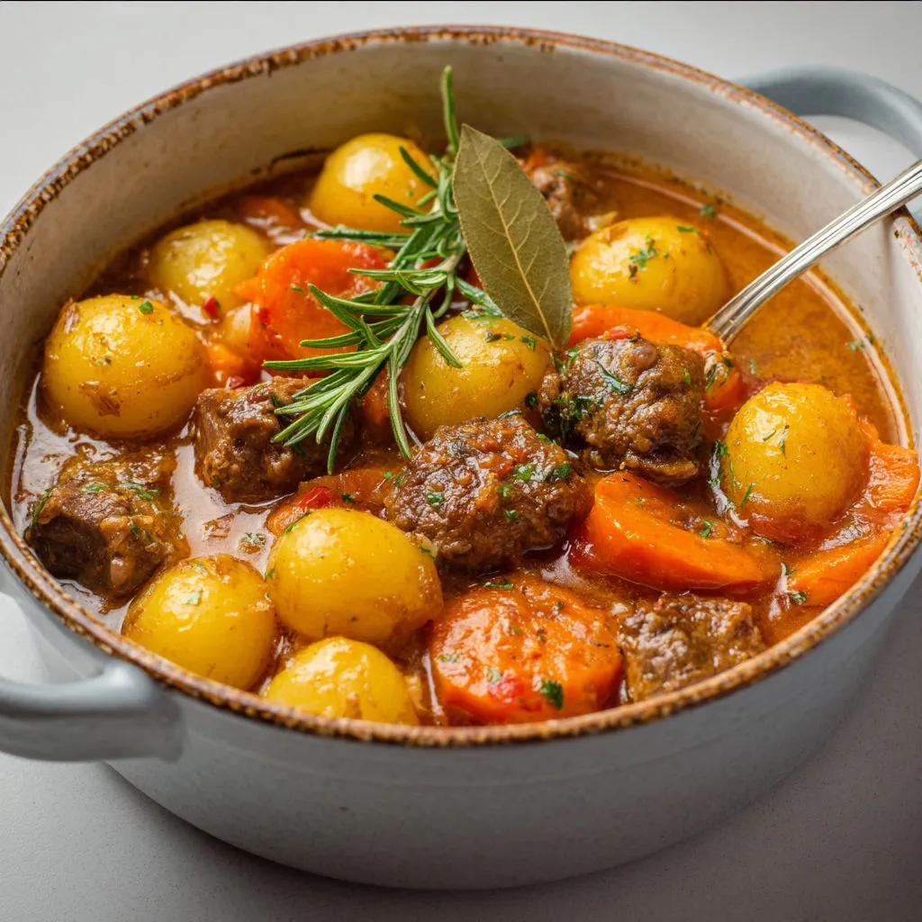 Mijoté d’Agneau Tendre aux Légumes d’Automne : Pommes de Terre et Carottes Fondantes.