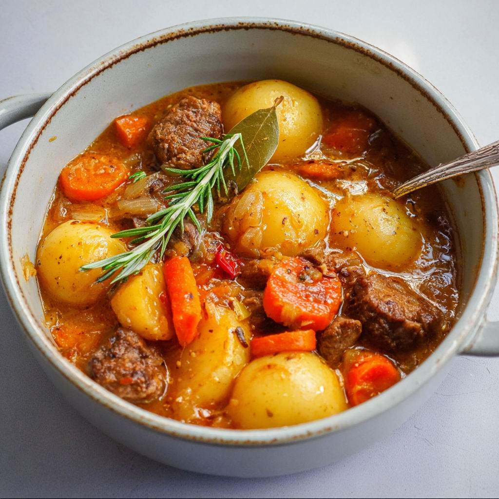 Cocotte d’Agneau et Légumes : Pommes de Terre, Carottes, parfum de Romarin.
