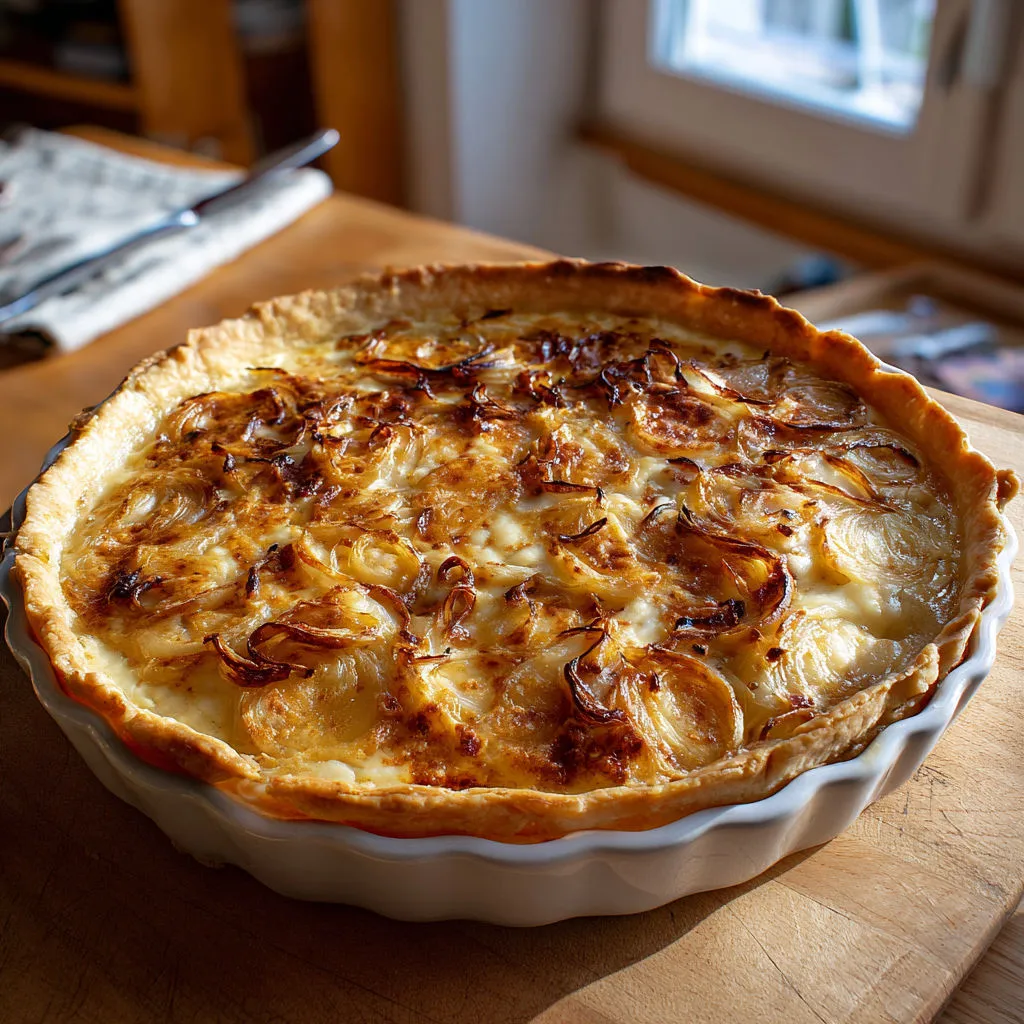 Croûte dorée, cœur tendre : tarte pommes de terre, oignons, reblochon.