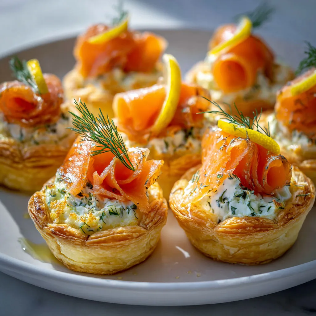Petites bouchées apéritives au saumon fumé et au fromage.