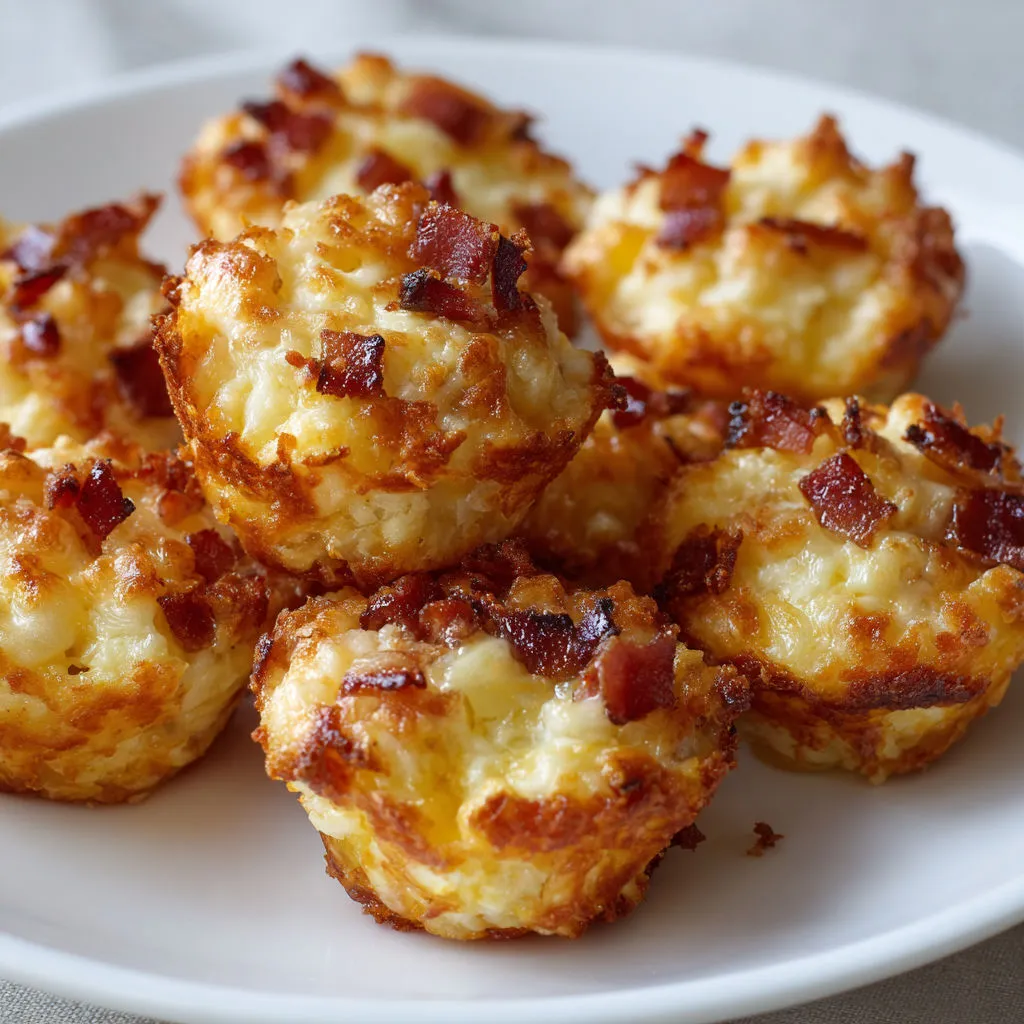 Petites bouchées dorées au comté et bacon fondant.