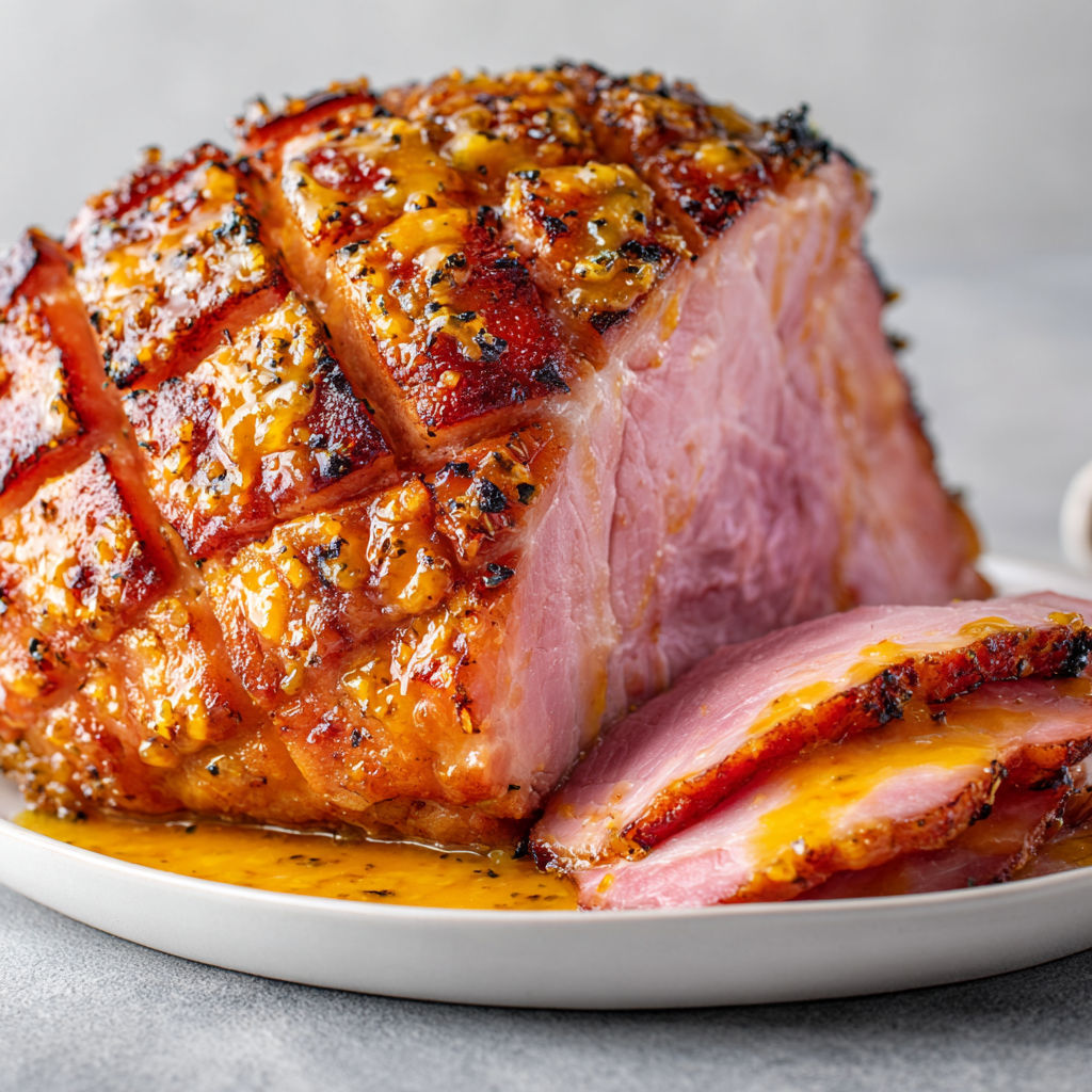 Jambon festif laqué au miel et moutarde