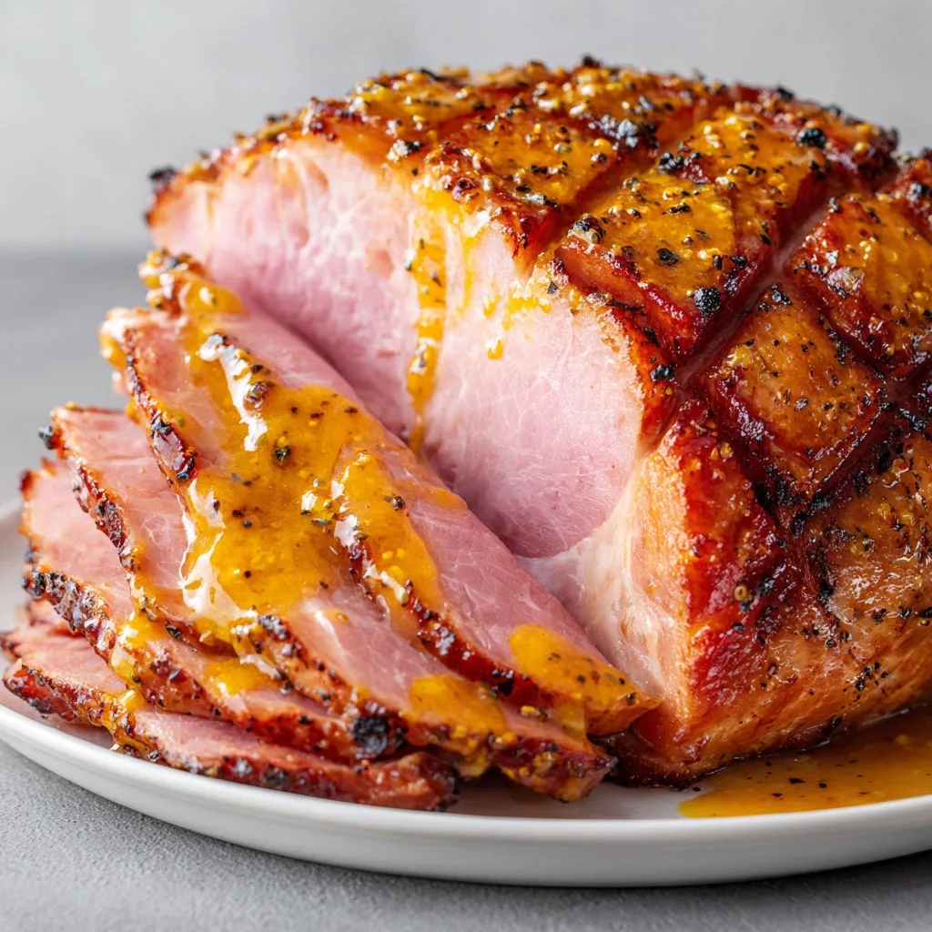 Jambon doré à la moutarde et miel