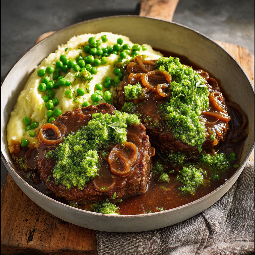 Steak Haché Maison et Gremolata Brocoli-Petit Pois.