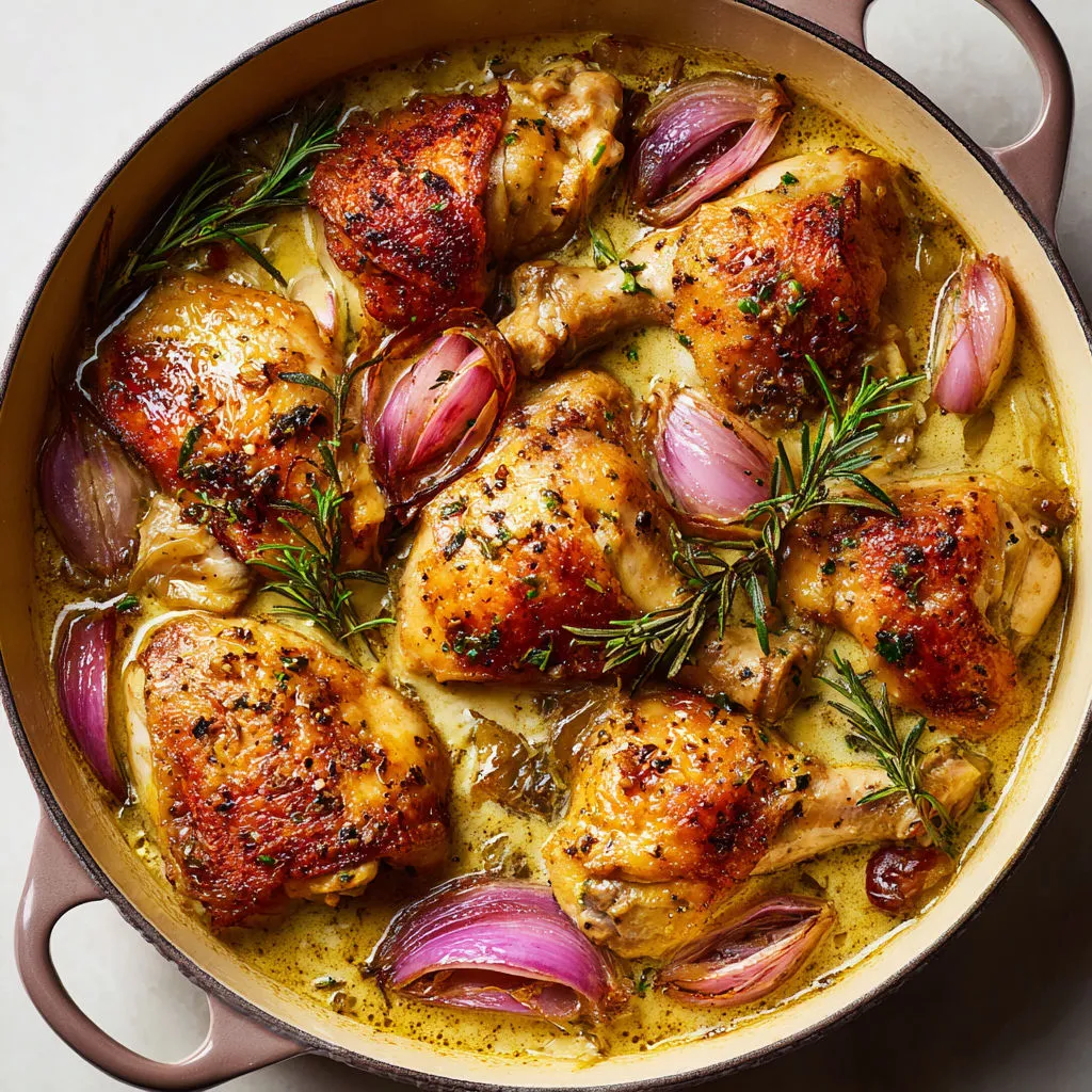 Cuisses de Poulet Moelleuses Vin Blanc Romarin.