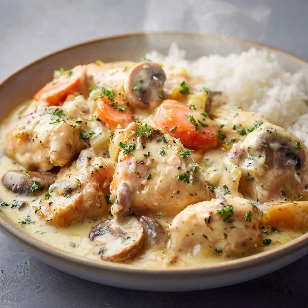 Poulet Onctueux au Bleu d’Auvergne et Légumes qui Fondent.