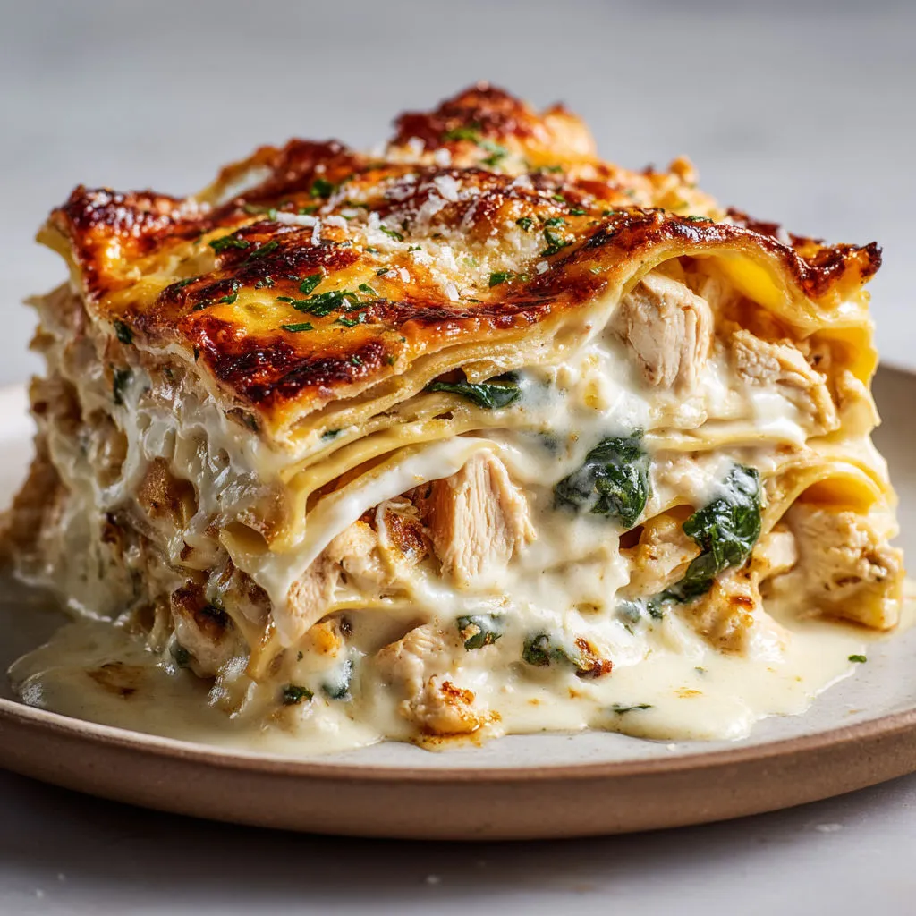 Lasagnes ultra savoureuses au poulet, épinards et gruyère fondant.