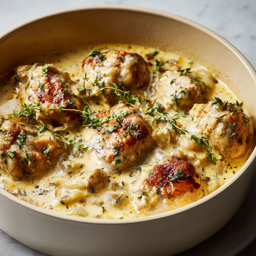 Poulet mijoté Crémé comme chez Mémé Cocard.