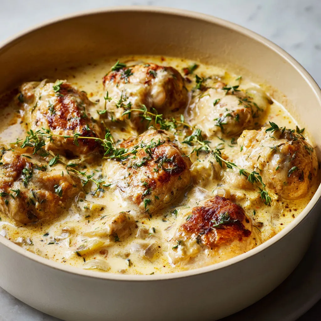 Poulet mijoté Crémé comme chez Mémé Cocard.