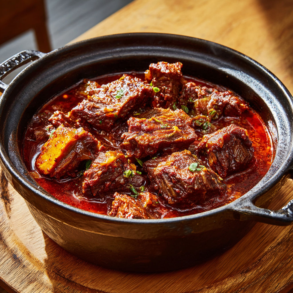 Boeuf coréen mijoté piquant au gingembre.