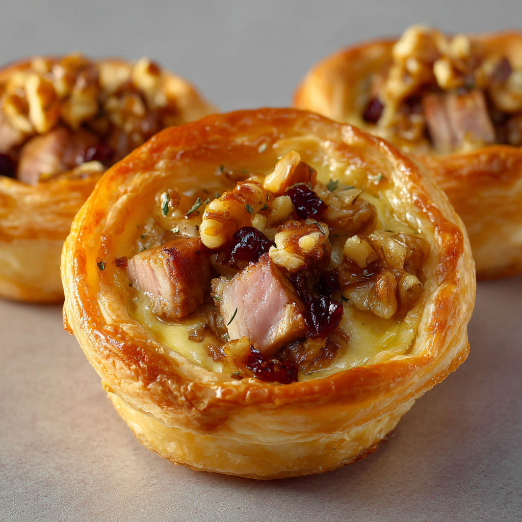 Mini quiches fondantes au magret fumé et noix.