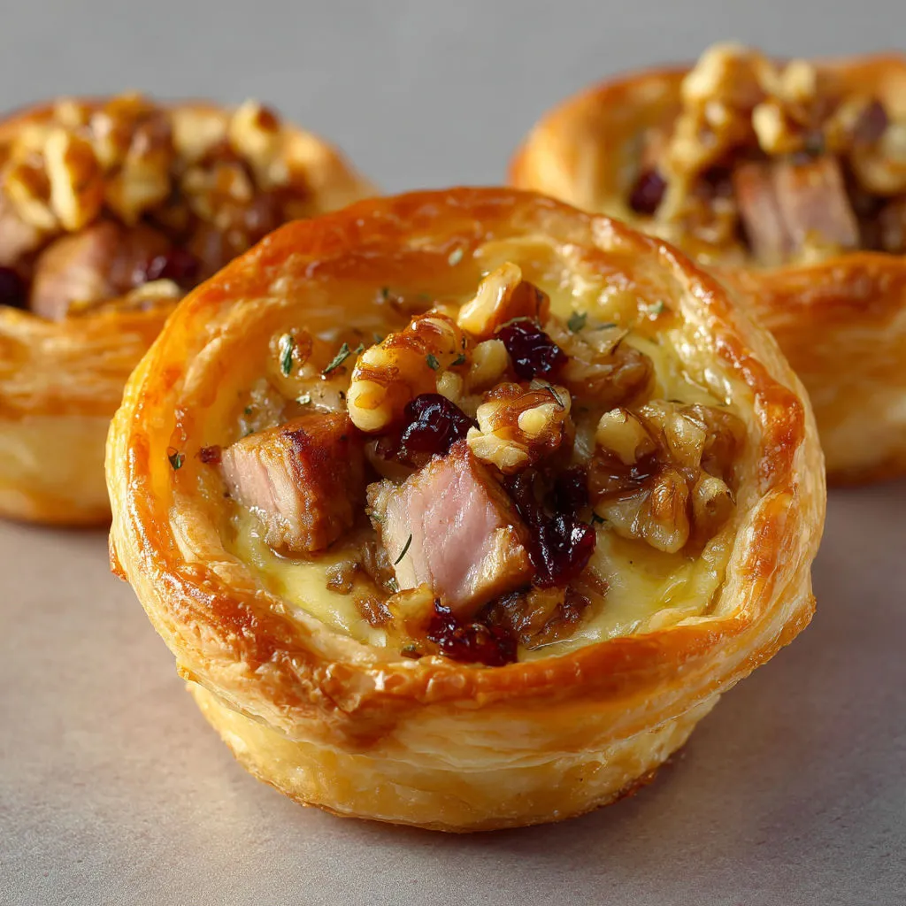 Mini quiches fondantes au magret fumé et noix.