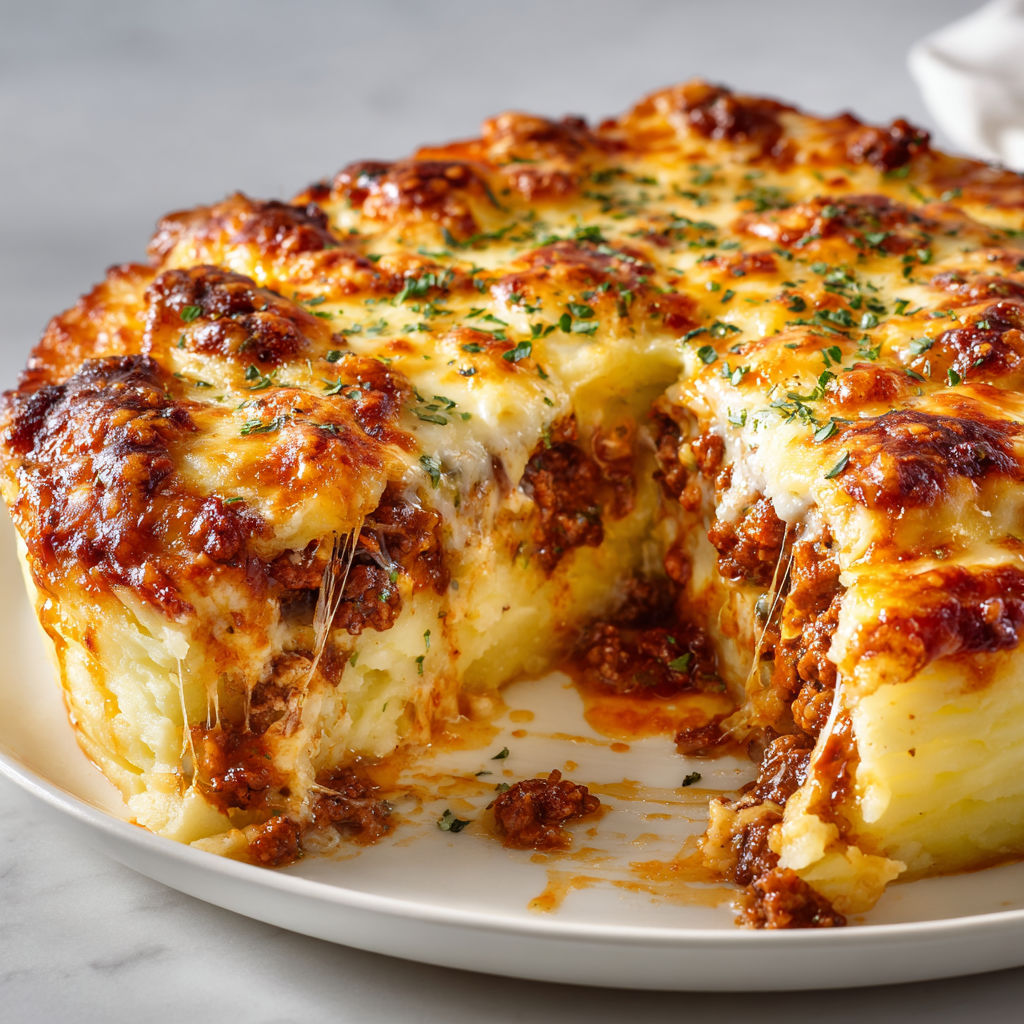 Gratin gourmand purée viande bien doré.