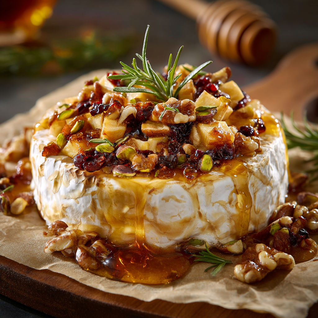 Brie chaud bien coulant, pommes caramélisées et sirop d’érable.