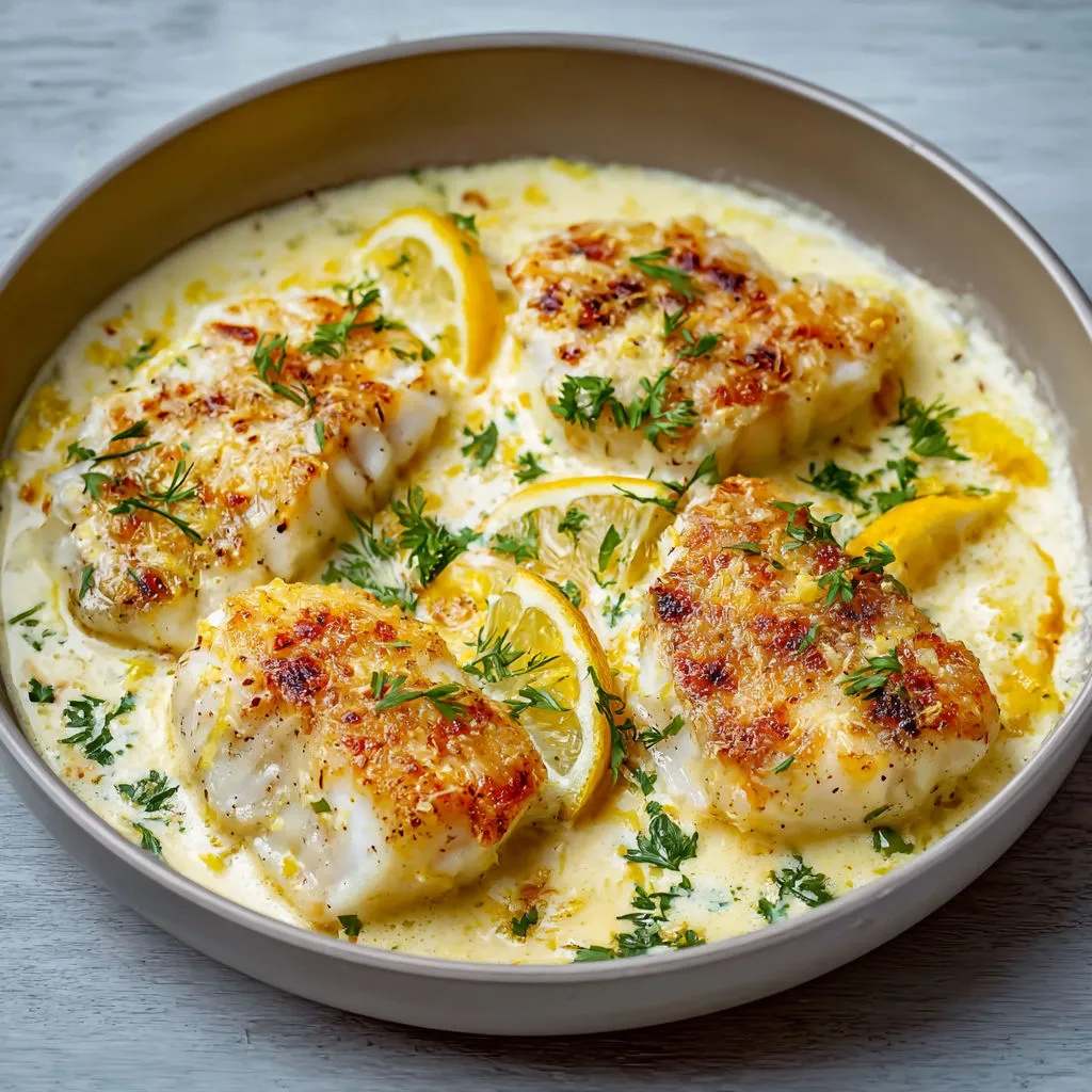 Cabillaud tendre sauce parmesan citron.