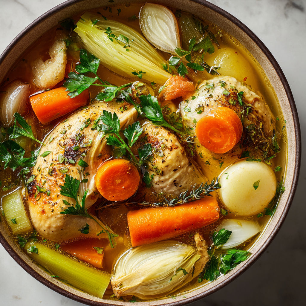 Poule tendre mijotée façon grand-mère dimanche.