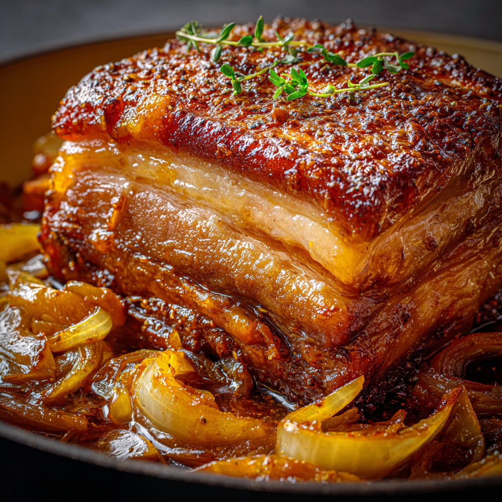 Plat généreux de porc tendre dans une sauce parfumée à la bière et l’érable.