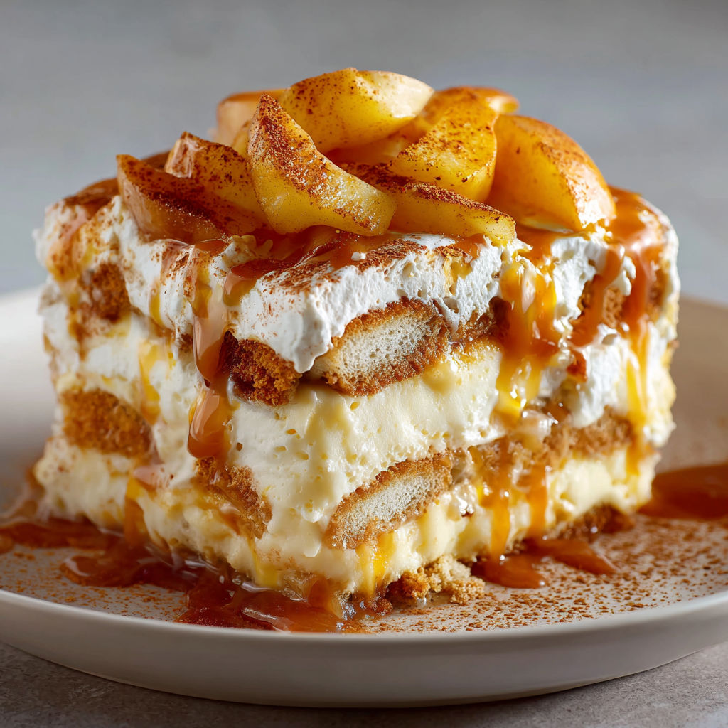Tiramisu ultra gourmand caramel beurre salé pommes fondantes.