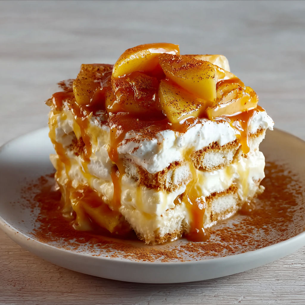 Tiramisu d'automne pommes caramélisées caramel beurre salé.