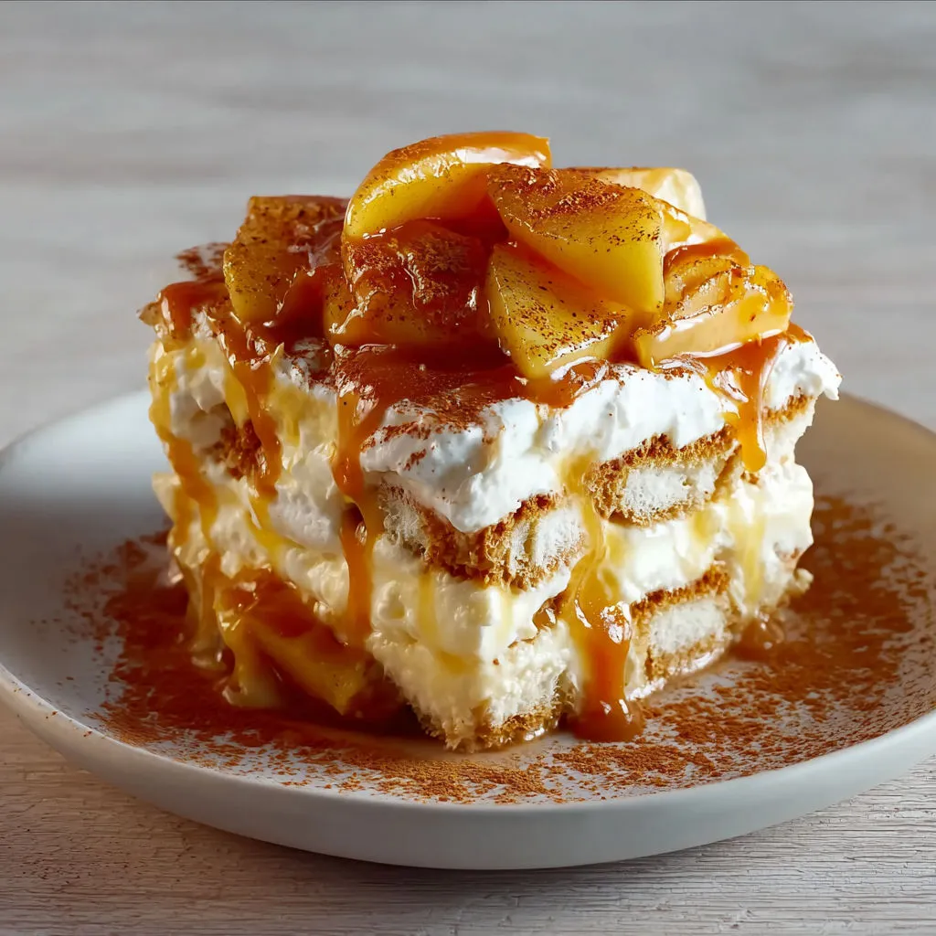 Tiramisu d'automne pommes caramélisées caramel beurre salé.