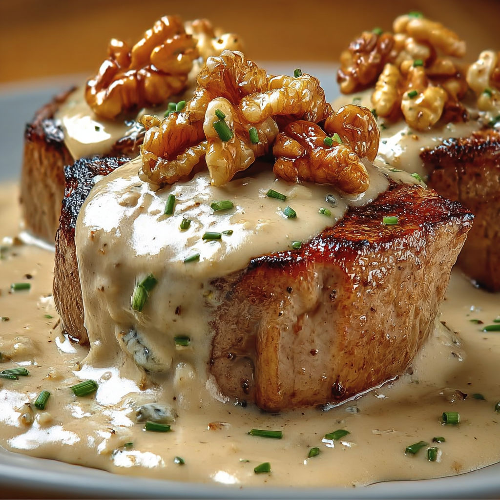 Filet mignon tout fondant avec une sauce roquefort bien crémeuse.