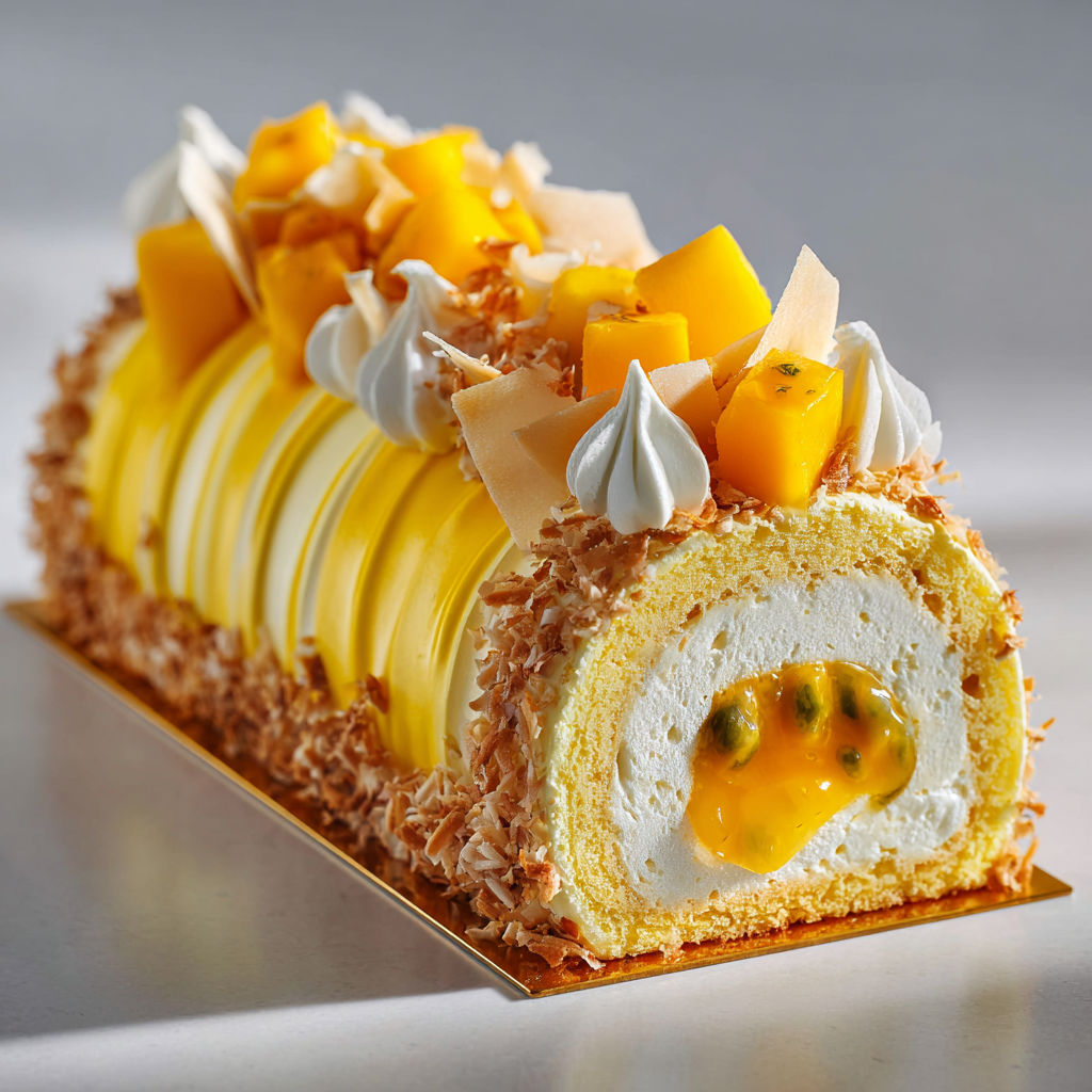Gâteau tropical mangue passion coco hyper frais.