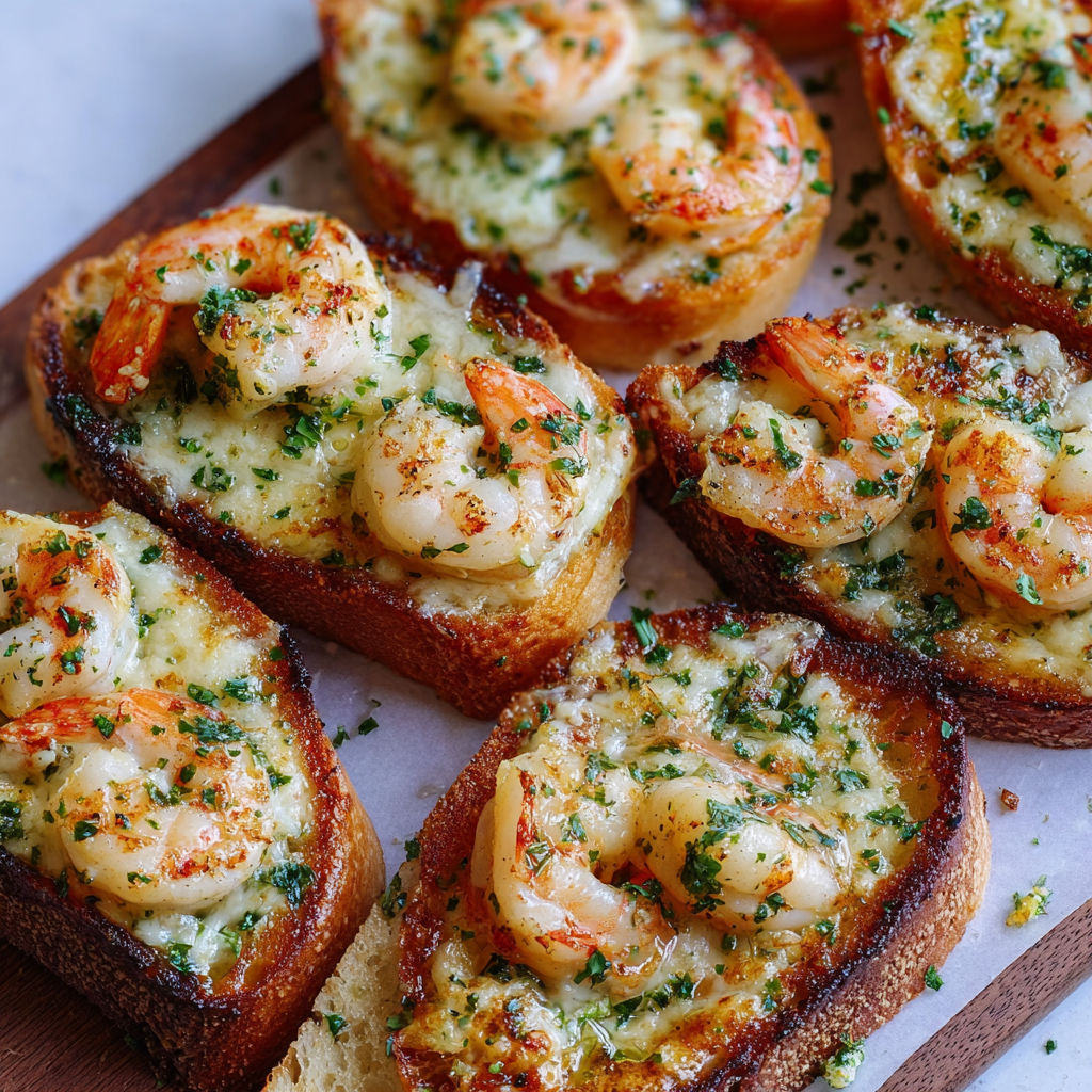 Super baguette aux crevettes, ail et fromages fondus.