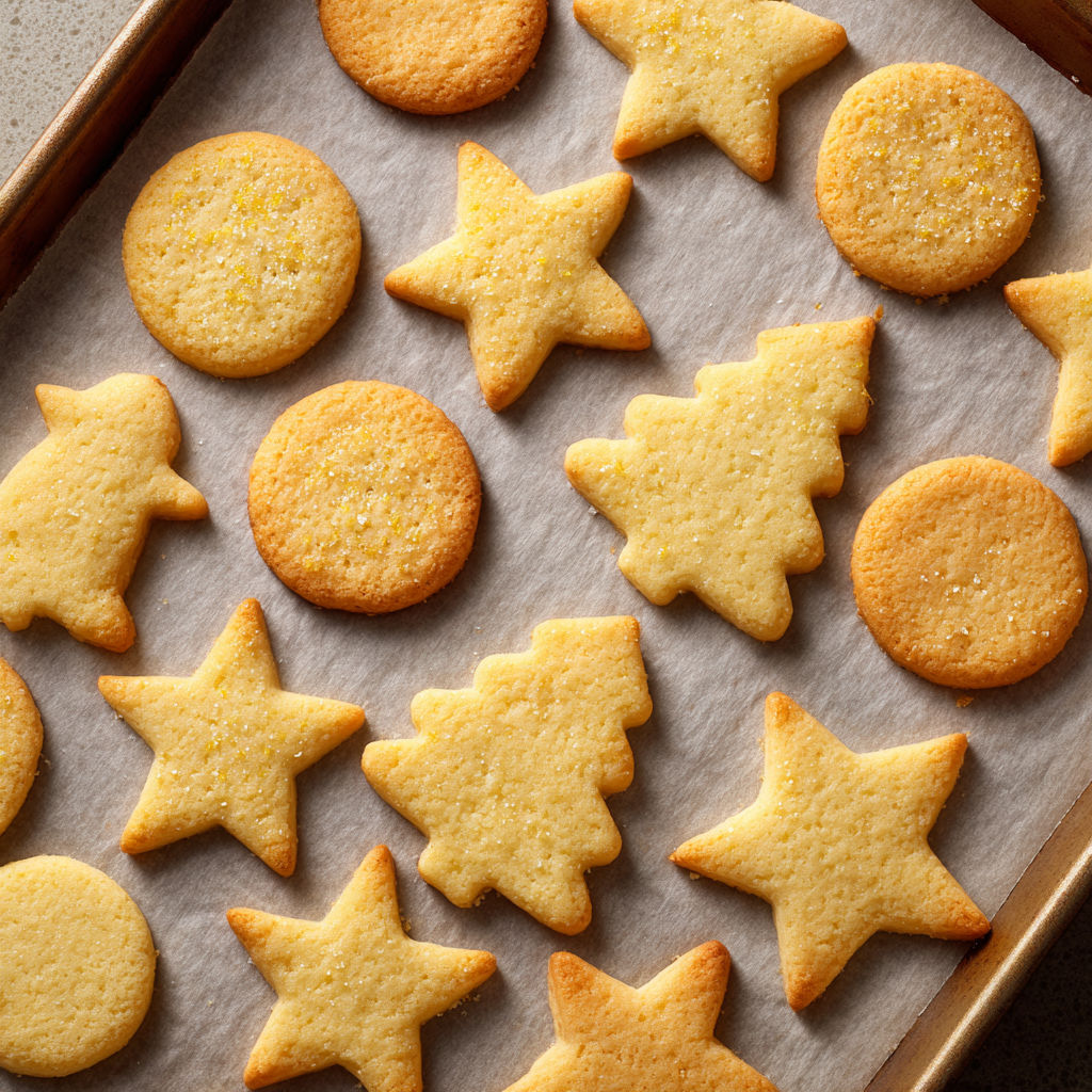 Un plateau de biscuits de Noël avec étoiles citronnées et pommes de pin prêt à être servi.