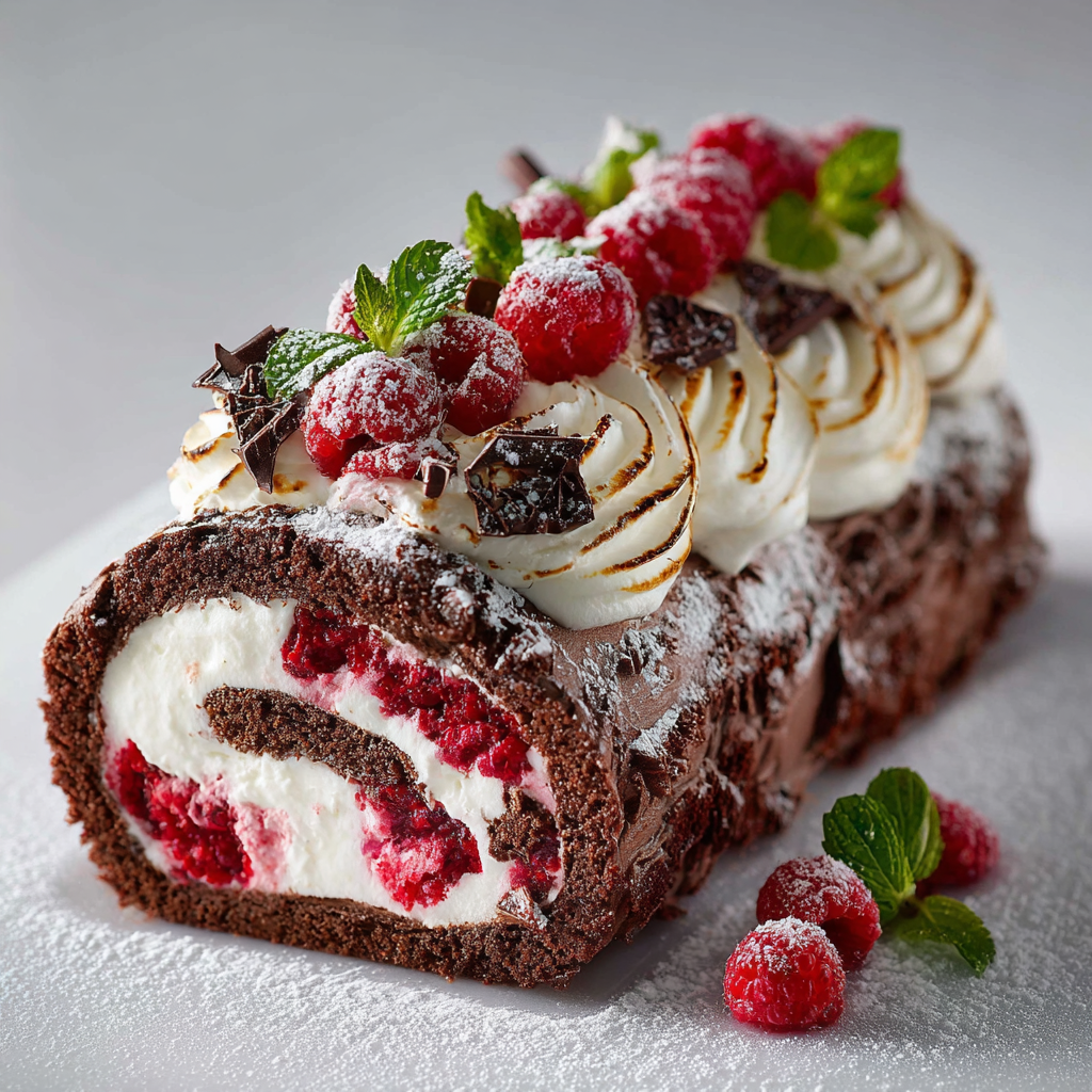 Un dessert glacé mélangeant framboises et chocolat par Lesley Chesterman.