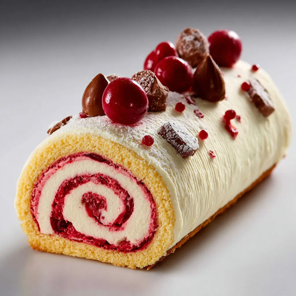 Roulé mascarpone et cerises à la touche Schoko-Bons extra gourmand.