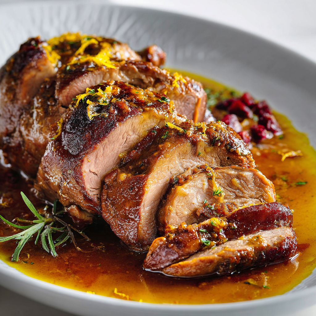 Agneau tendre mijoté aux épices orientales, servi sur un joli plat.