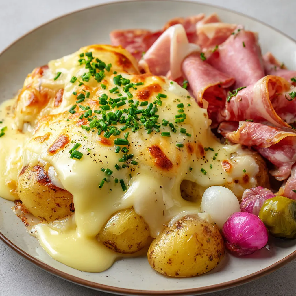 Super raclette aux pommes de terre et condiments gourmands.