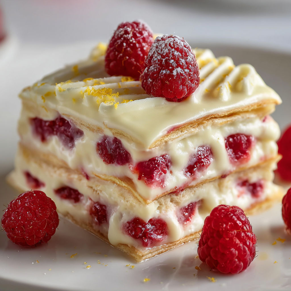 Lasagne Douce au Chocolat Blanc et Framboise.