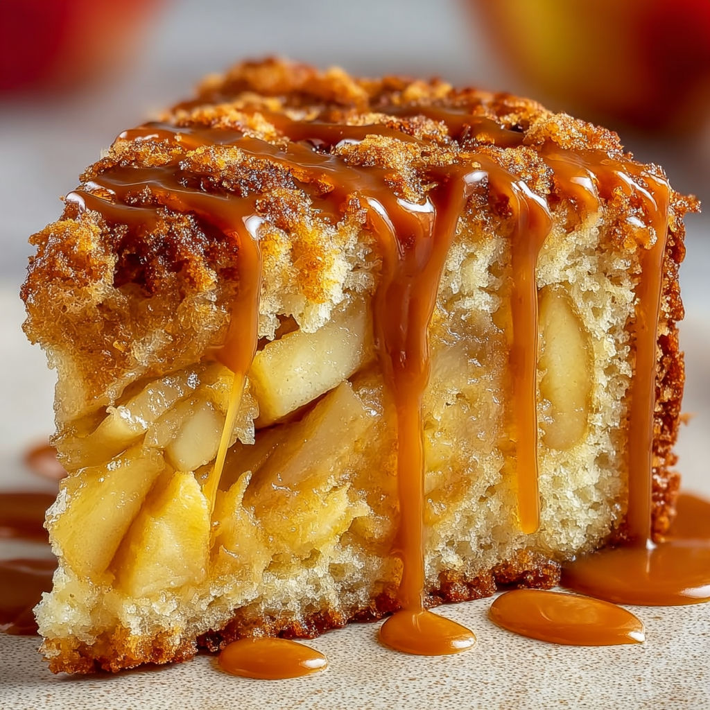 Gâteau ultra fondant pommes et caramel doré.