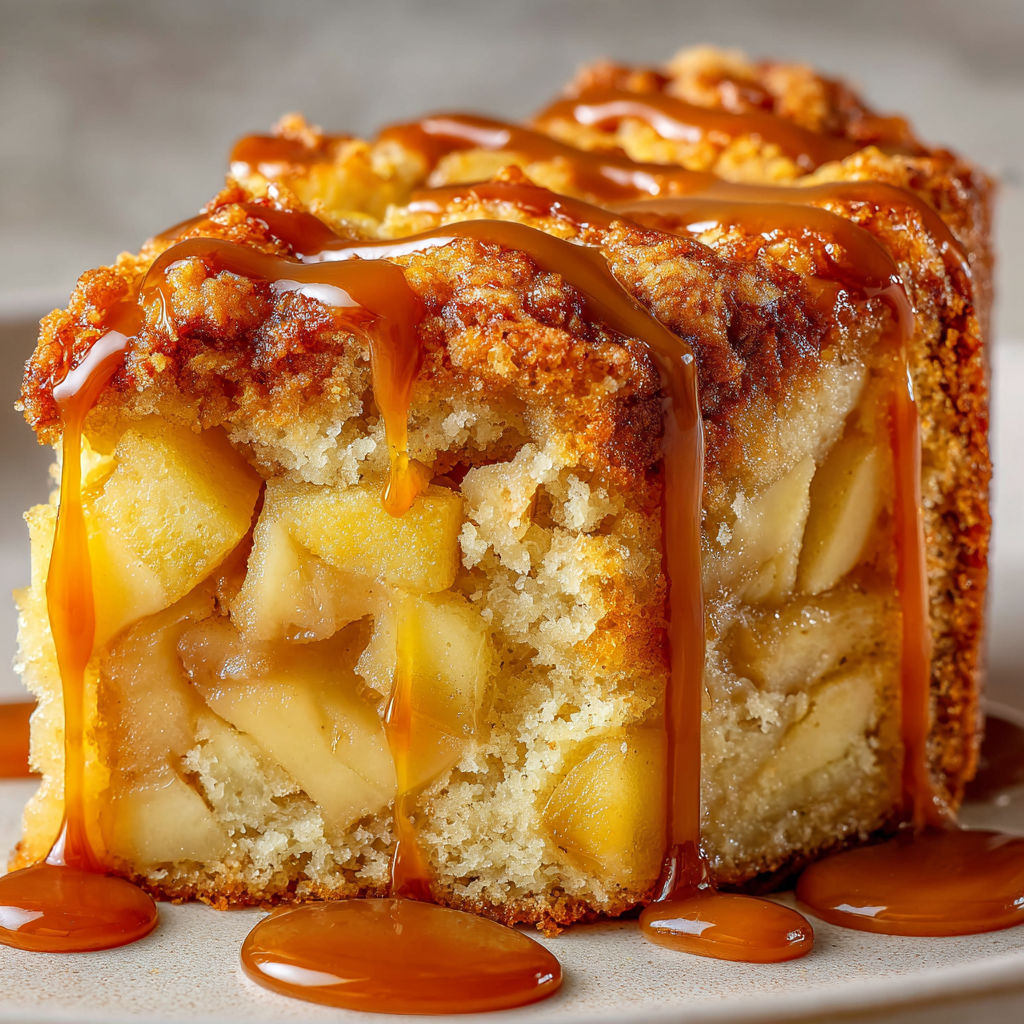 Délicieux gâteau pommes caramélisées et caramel coulant.