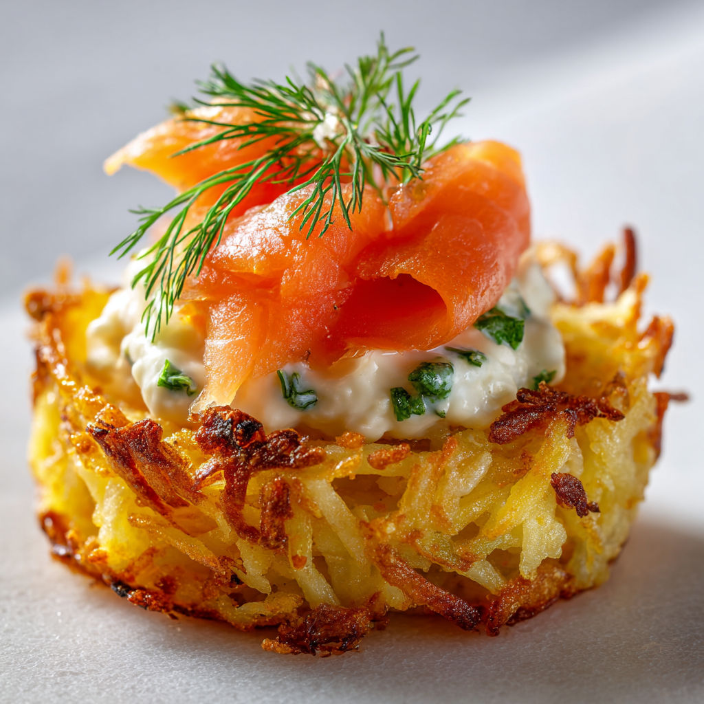 Röstis Croustillants au Saumon Fumé et Crème Citron.