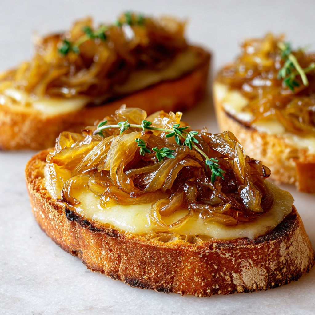 Apéritif festif aux oignons et fromage fondu parfaitement gratiné.