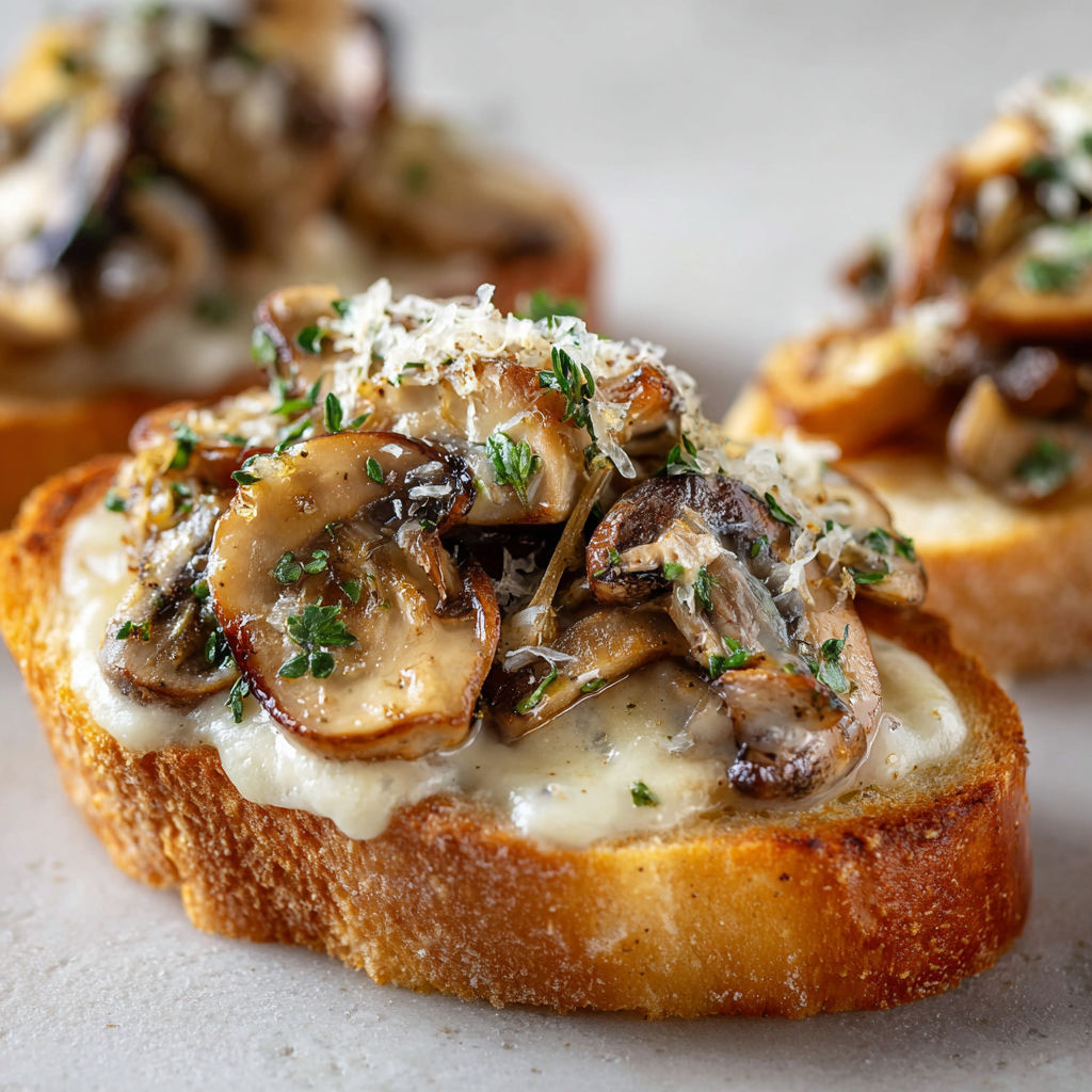 Pain gratiné aux champignons, ail et crème - Spécial fêtes.