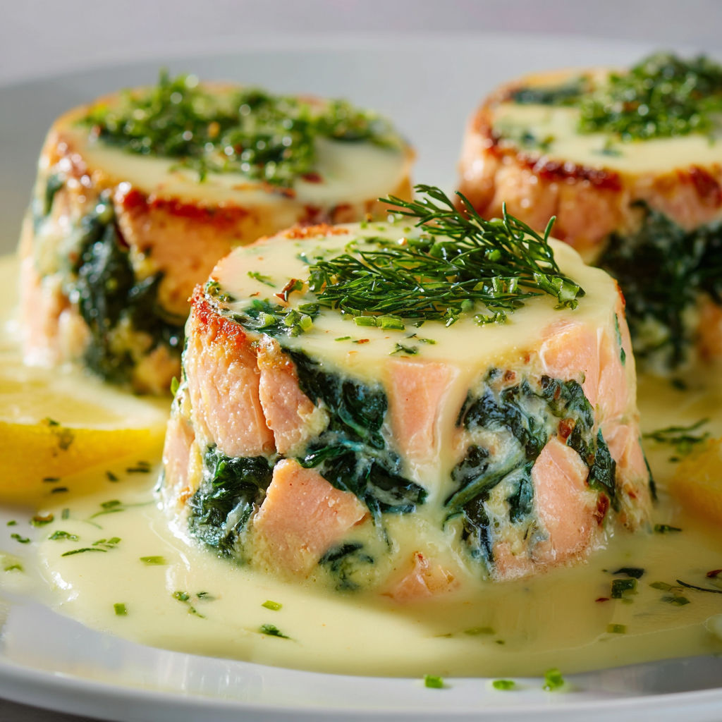 Flan moelleux saumon épinards sauce citron.