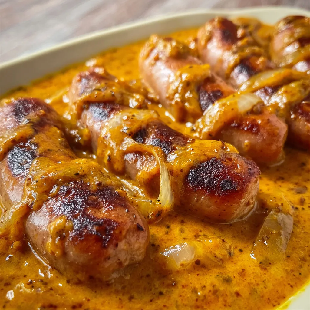 Saucisses au curry tout doux, idéales par temps froid.