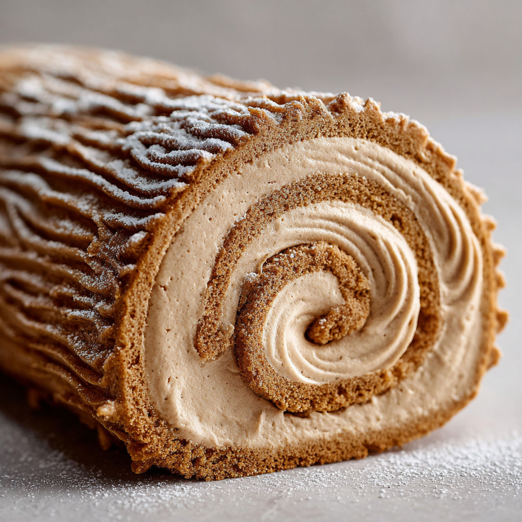 Bûche de noël goût café, décorée et prête pour la dégustation.